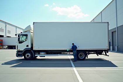 Camion utilitaire moderne dans un parking industriel en plein jour