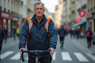 Cycliste urbain à Chambéry avec veste réfléchissante