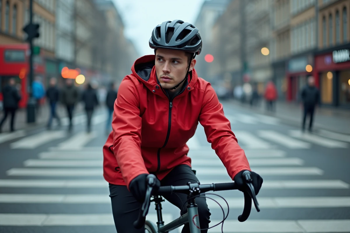 Jeune cycliste à un croisement urbain animé