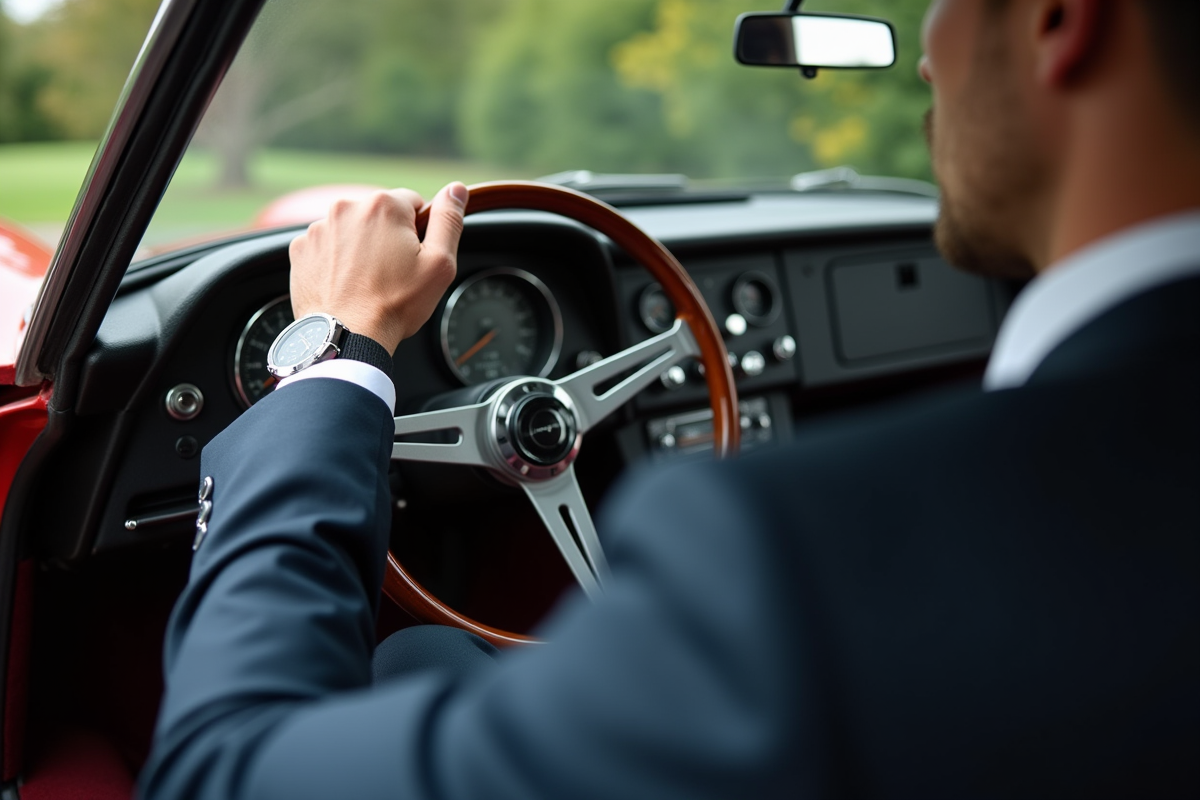 Détail du volant et tableau de bord d
