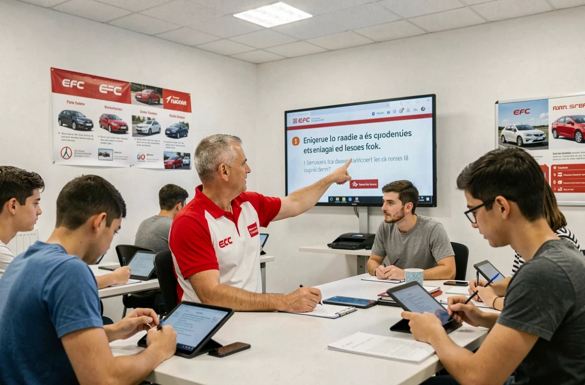 Un moniteur ECF Barbezieux animant un cours de code de la route dans une salle de formation