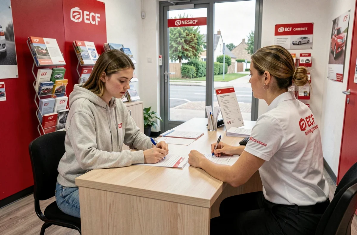 Une étudiante s'inscrivant à l'agence ECF Nersac en Charente