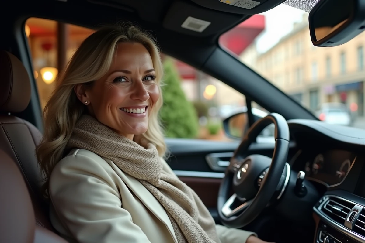 Femme souriante au volant d