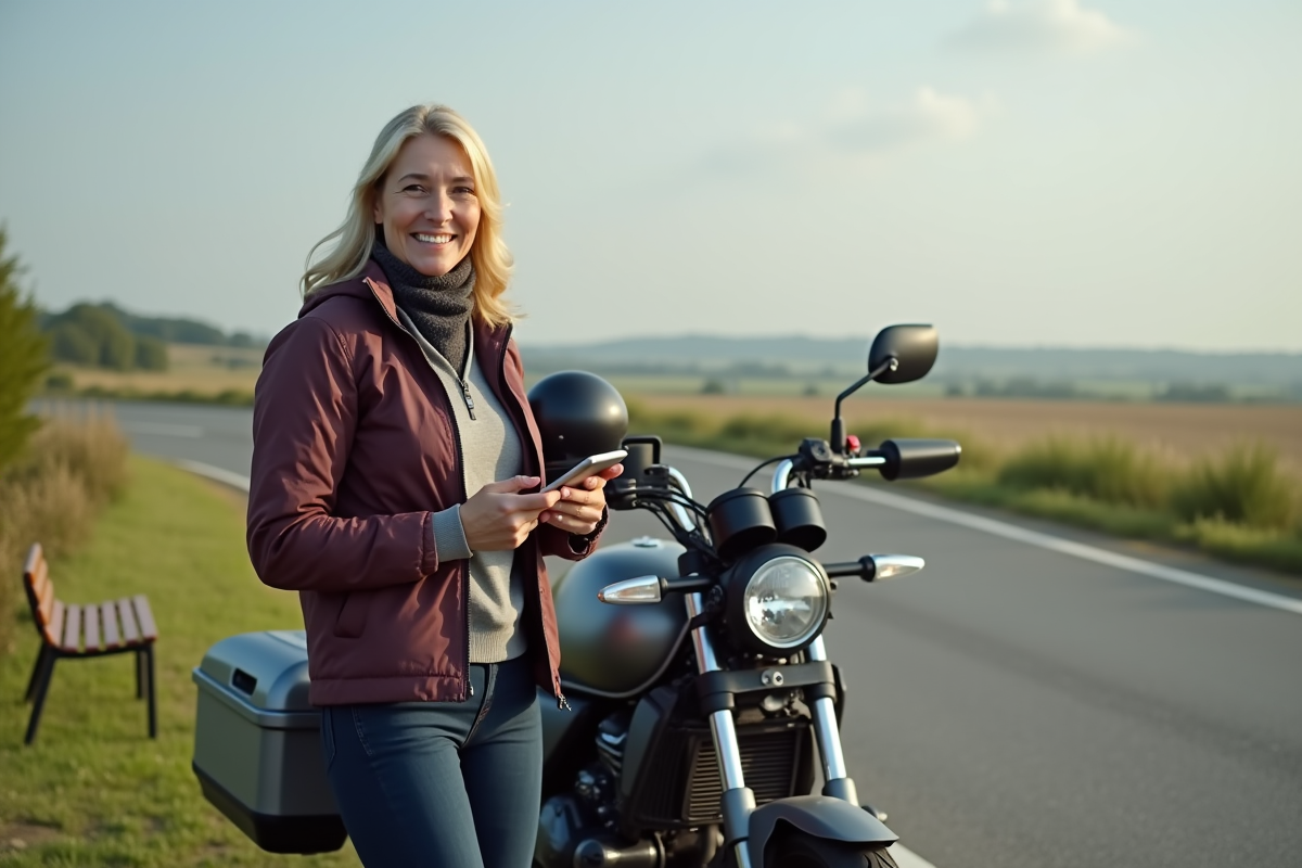 Femme avec casque et moto en voyage compare devis d