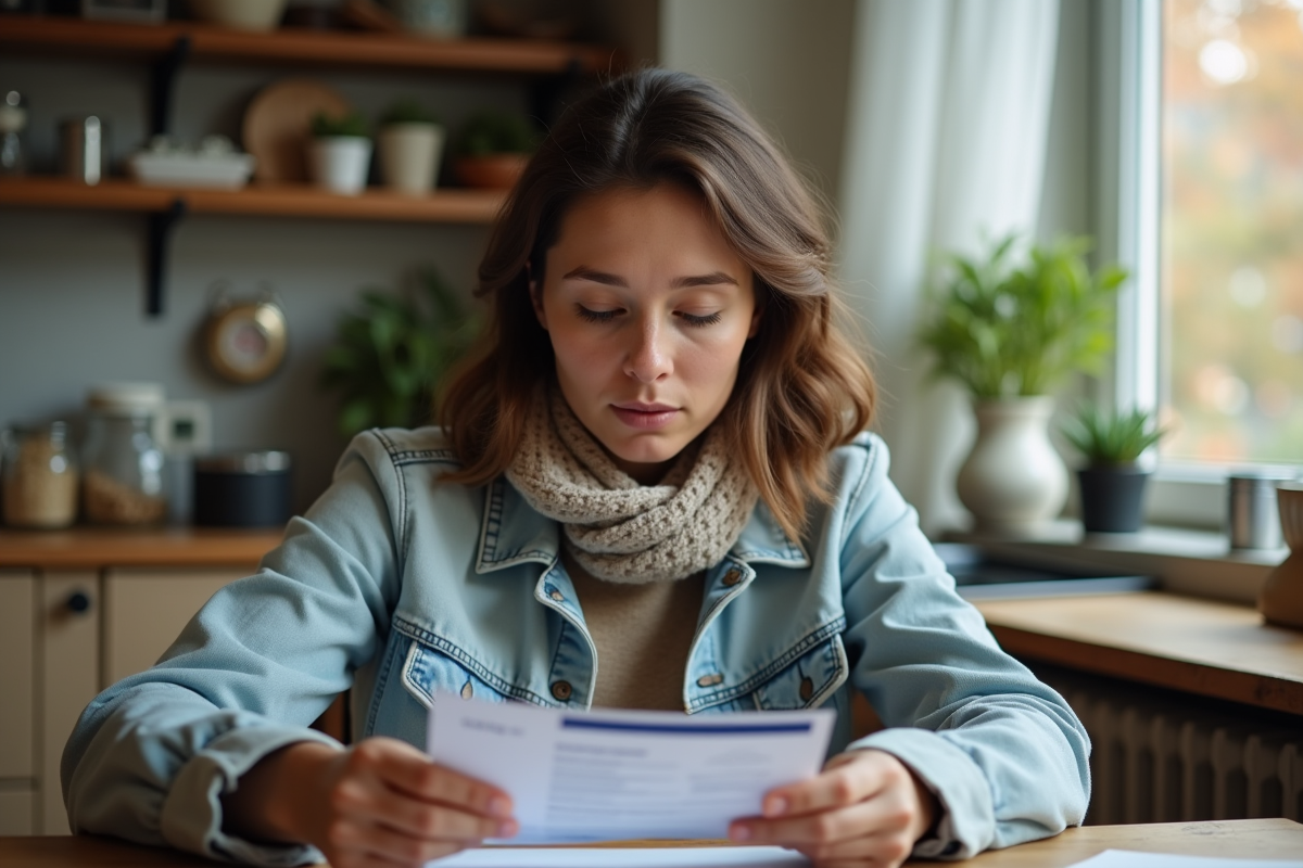 Jeune femme vérifiant sa licence de conduire à la maison