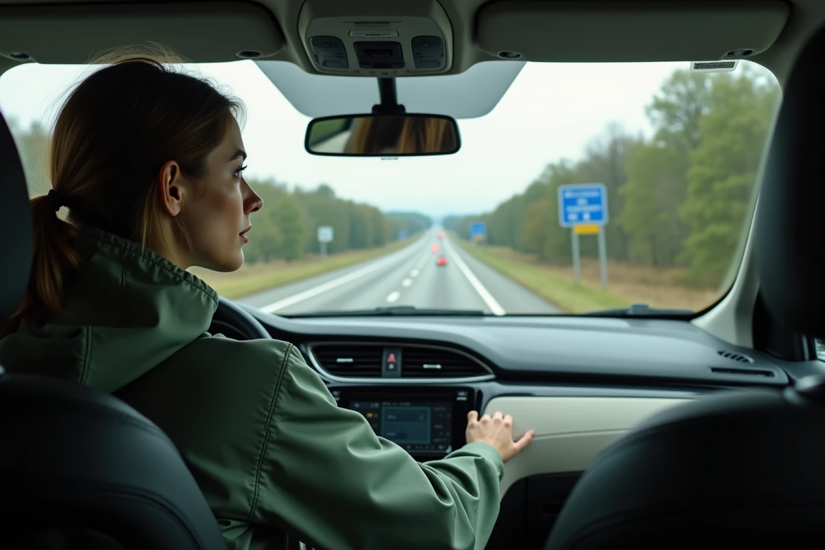 Jeune femme dans la voiture regarde l