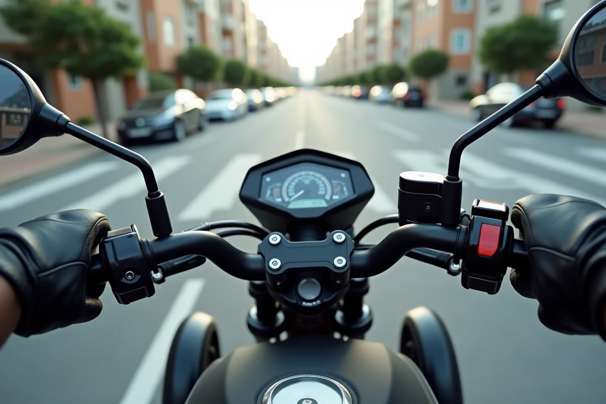Gros plan sur les mains d'un conducteur tenant le guidon d'un scooter 3 roues en formation de conduite