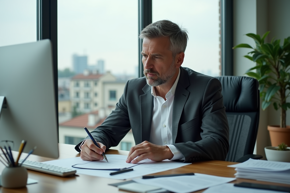 Homme lisant un contrat d