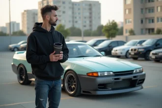 Homme avec une Nissan S14a Silvia et un filtre à air