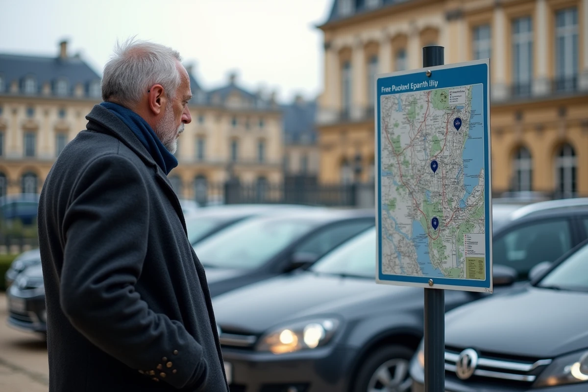 Homme regardant la carte de stationnement à Versailles