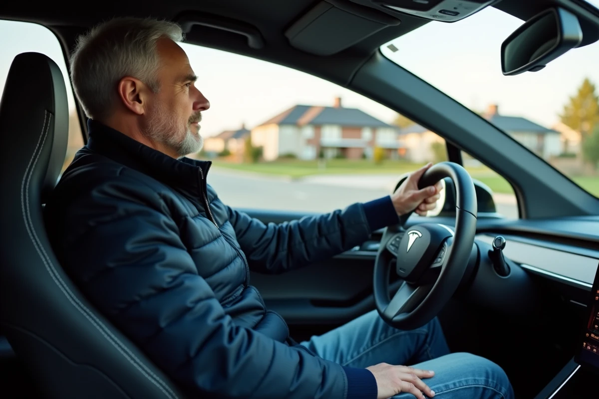 Ingénieur homme dans une voiture électrique moderne