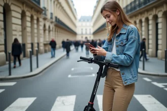 Jeune femme en scooter électrique à Paris