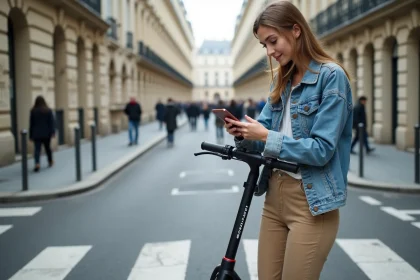 Jeune femme en scooter électrique à Paris