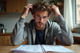 Jeune homme inquiet avec permis de conduire français