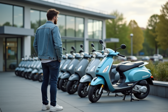 Jeune homme examine un scooter Dax 50cc en concession