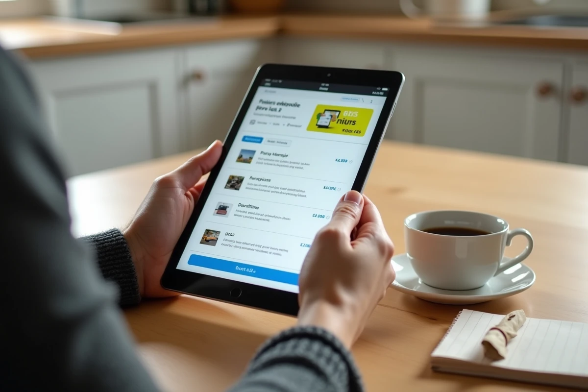 Mains tenant une tablette affichant les options tarifaires d'annonces payantes sur Leboncoin