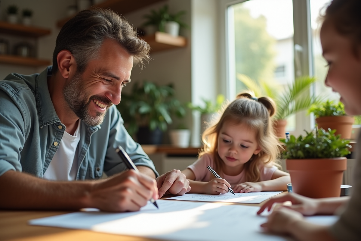 Père et fille remplissent un formulaire d