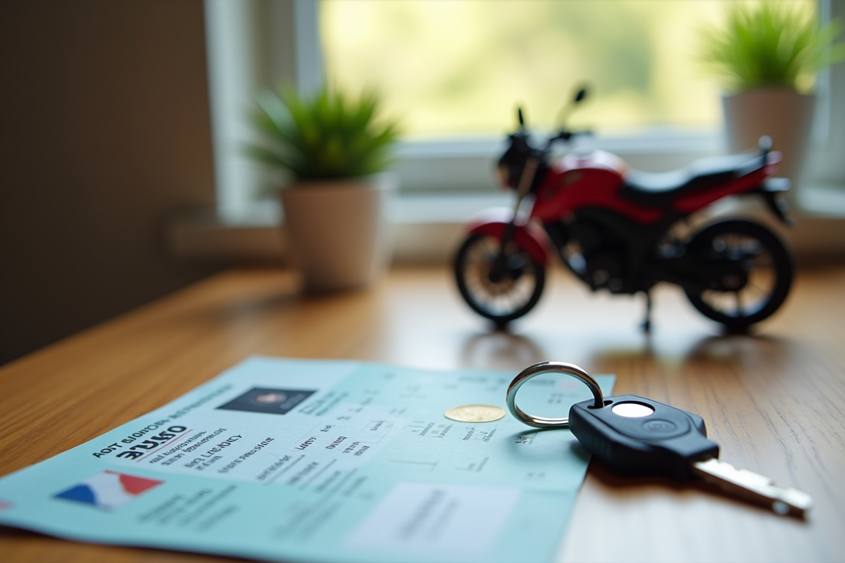 Permis de conduire et clés de moto sur une table en bois