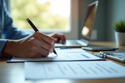 Personne remplissant documents d'immatriculation voiture