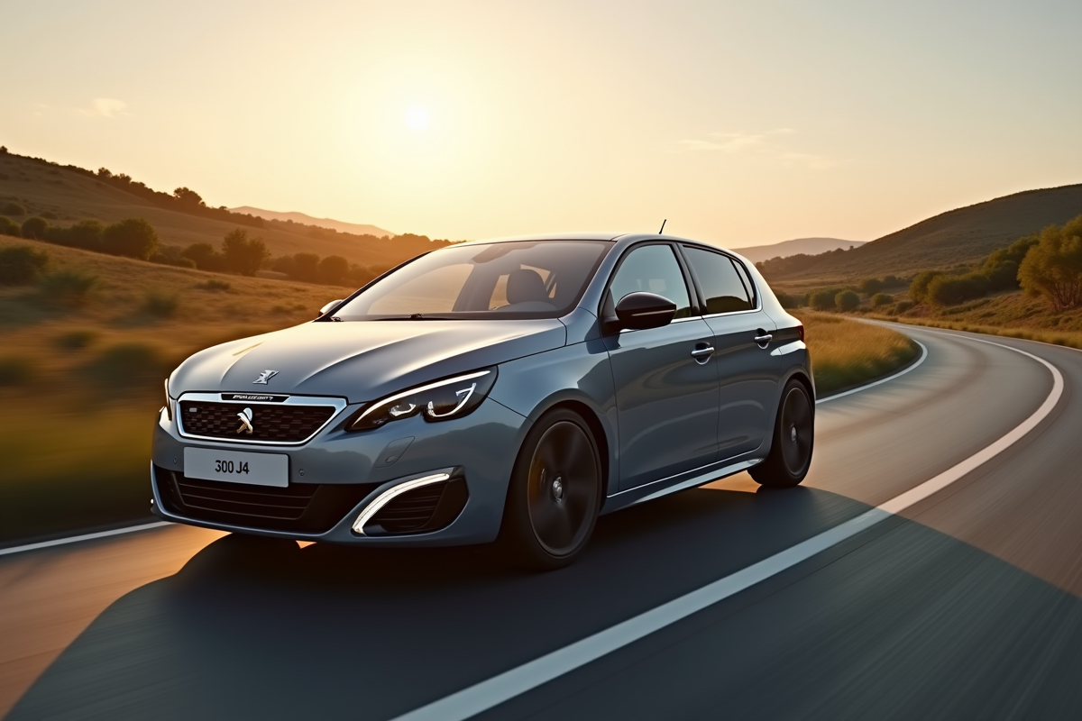 Peugeot 308 GTI en conduite sur route de campagne