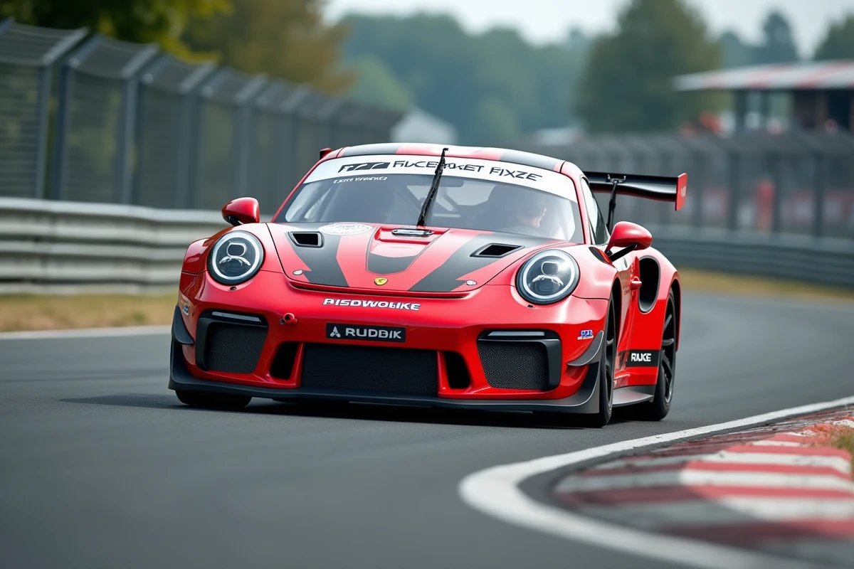Porsche 911 GT3 Cup rouge en pleine action sur circuit lors d'une séance de roulage