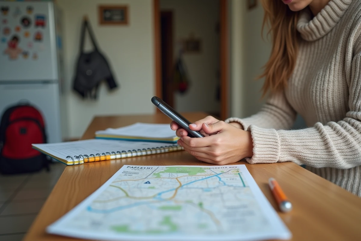 Femme calculant ses coûts de voyage à la maison