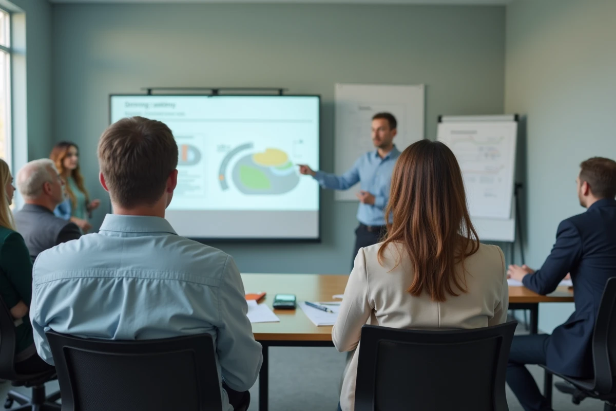 Participants adultes lors d'un stage de récupération de points de permis dans une salle de formation routière