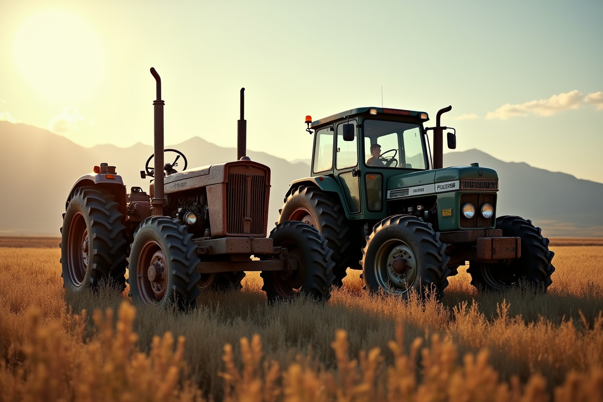 Ancien tracteur usé à côté d