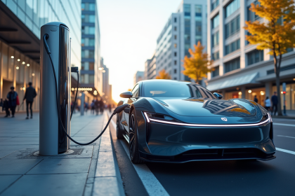 Voiture électrique moderne en charge dans une ville en journée