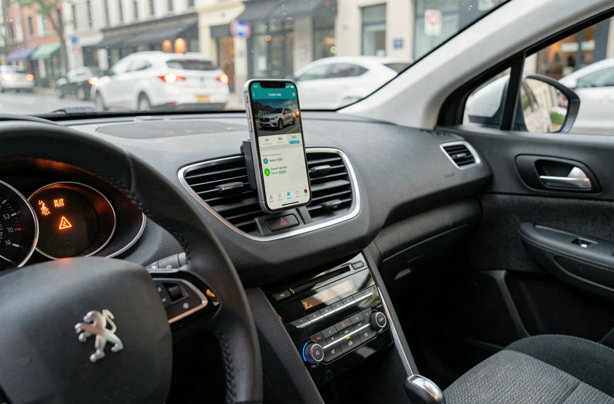 Voyant d'alerte électrique allumé sur le tableau de bord d'une Peugeot indiquant une défaillance du BPGA